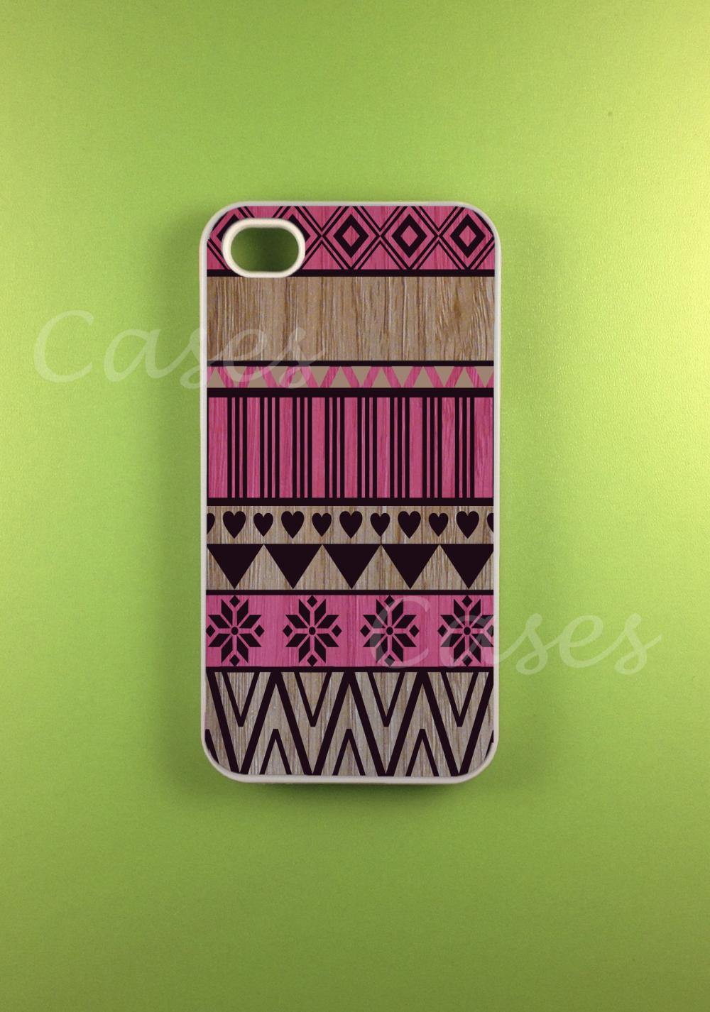 Aztec Iphone 4 Case - Pink Aztec on Wood Print Iphone Case, Iphone 4s Case
